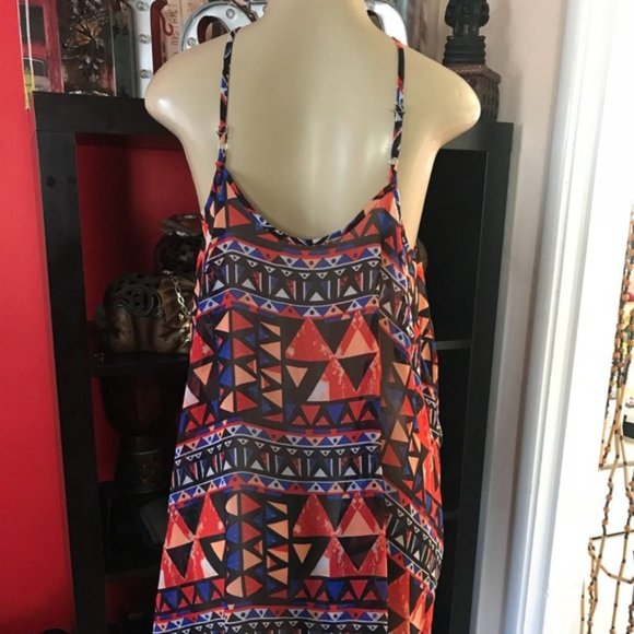 Flowing Colorful Sheer Tribal Print Top Size L - Picture 3 of 5